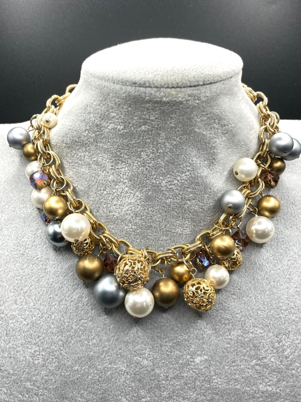 Vintage Kramer Signed Beaded Bauble Chain Necklace